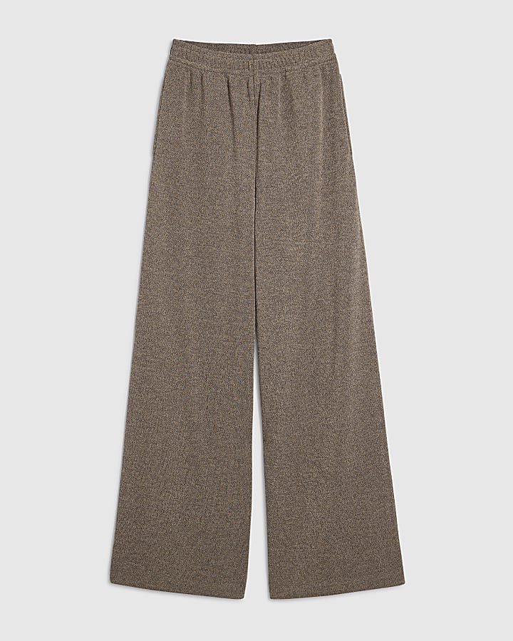Beige Two Tone Wide Leg Trousers
