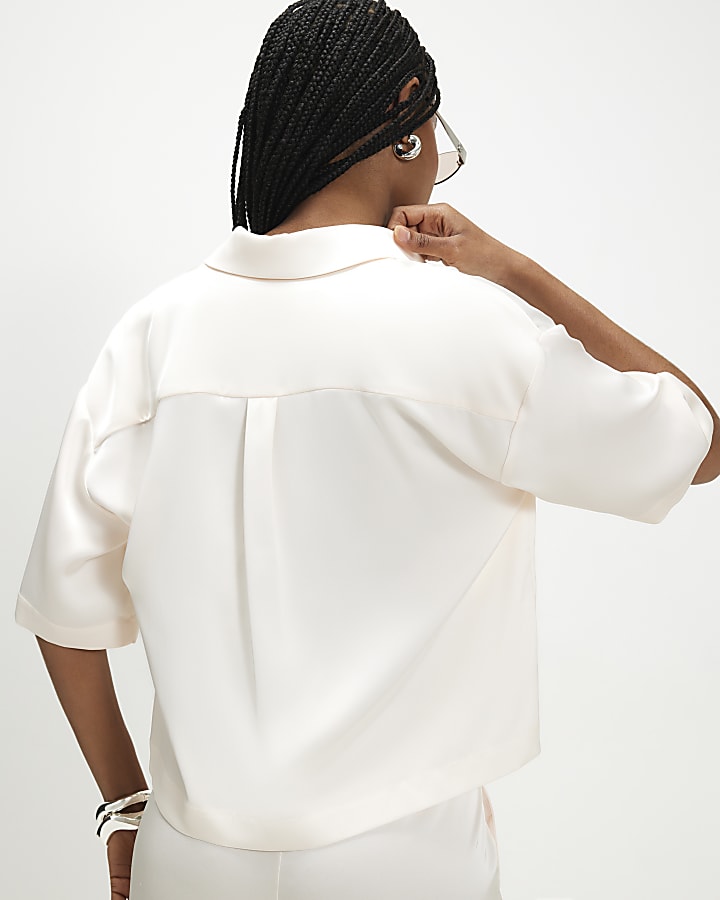 Cream Satin Polo Top