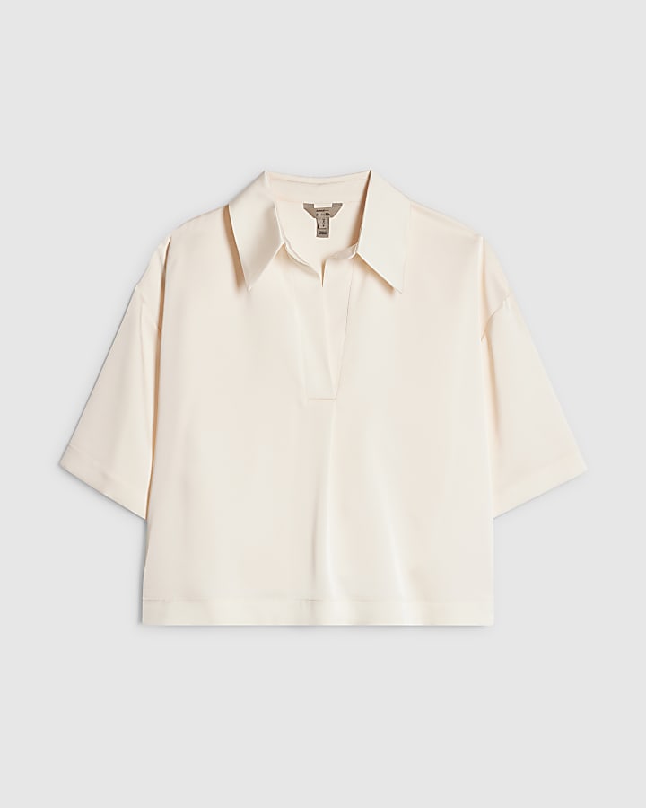 Cream Satin Polo Top