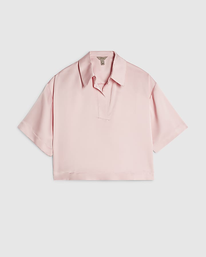 Pink Satin Polo Top