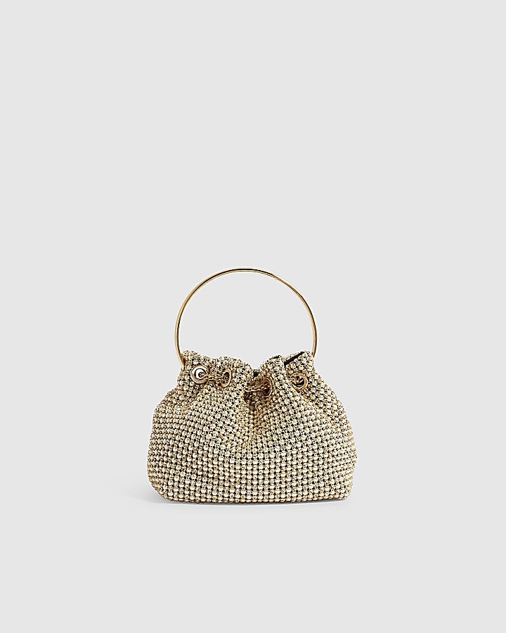 Gold Pearl Mesh Droplet Clutch Bag