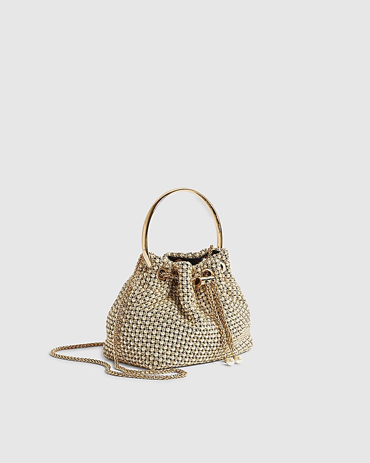 Gold Pearl Mesh Droplet Clutch Bag