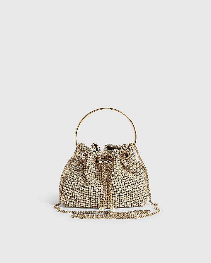 Gold Pearl Mesh Droplet Clutch Bag