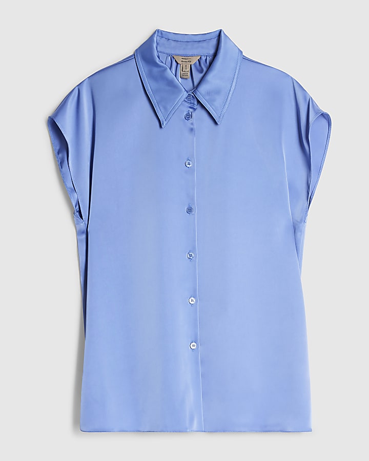 Blue Satin Relaxed Shirt