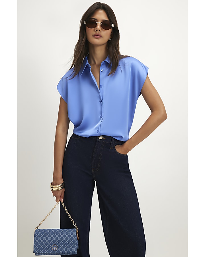 Blue Satin Relaxed Shirt
