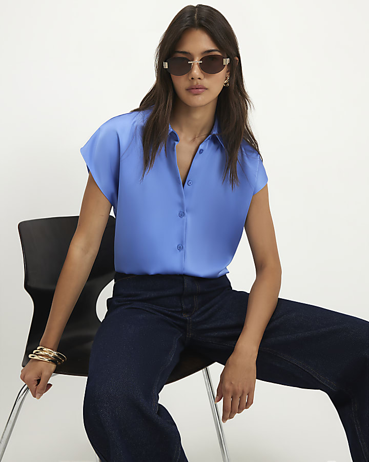 Blue Satin Relaxed Shirt