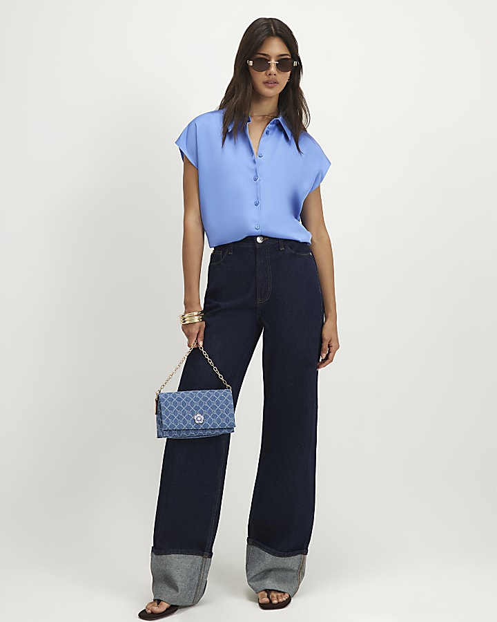 Blue Satin Relaxed Shirt