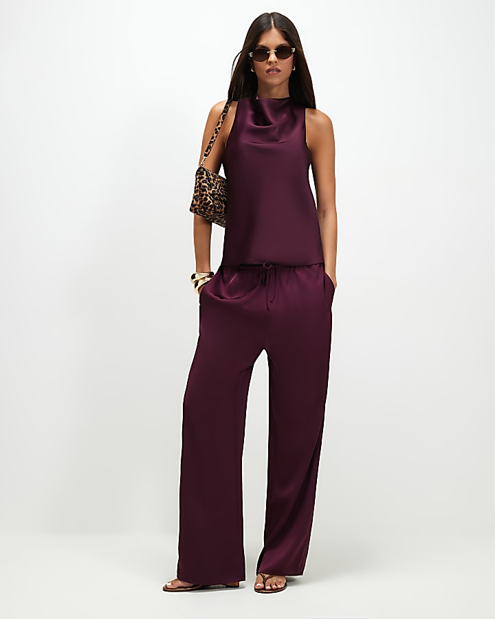 Red Satin Halter Neck Top