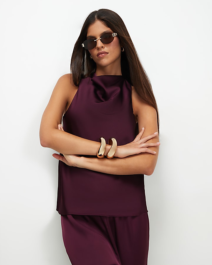 Red Satin Halter Neck Top