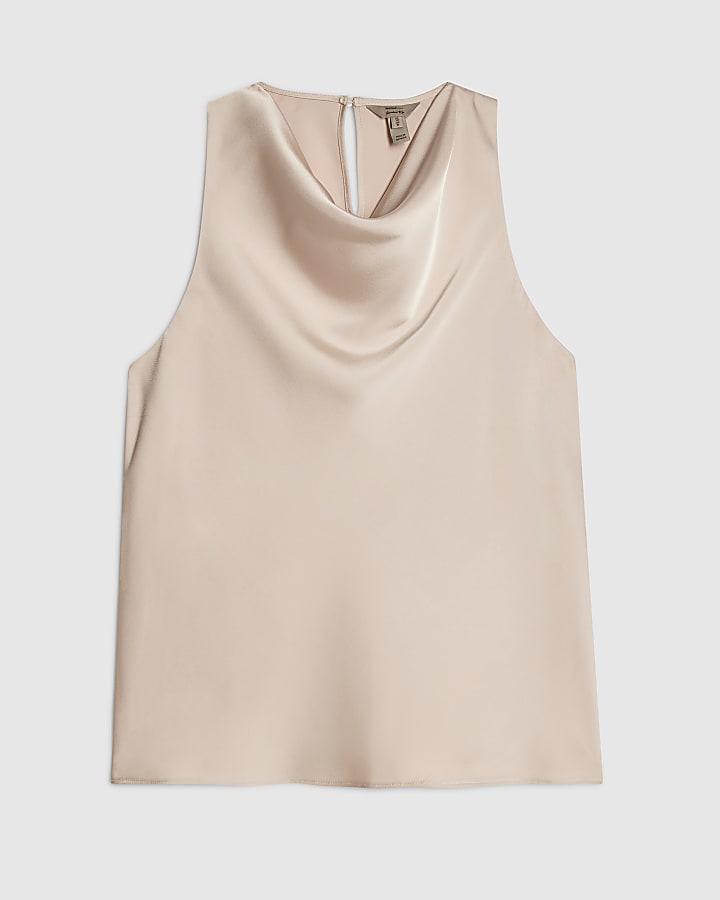 Cream Satin Cowl Neck Top