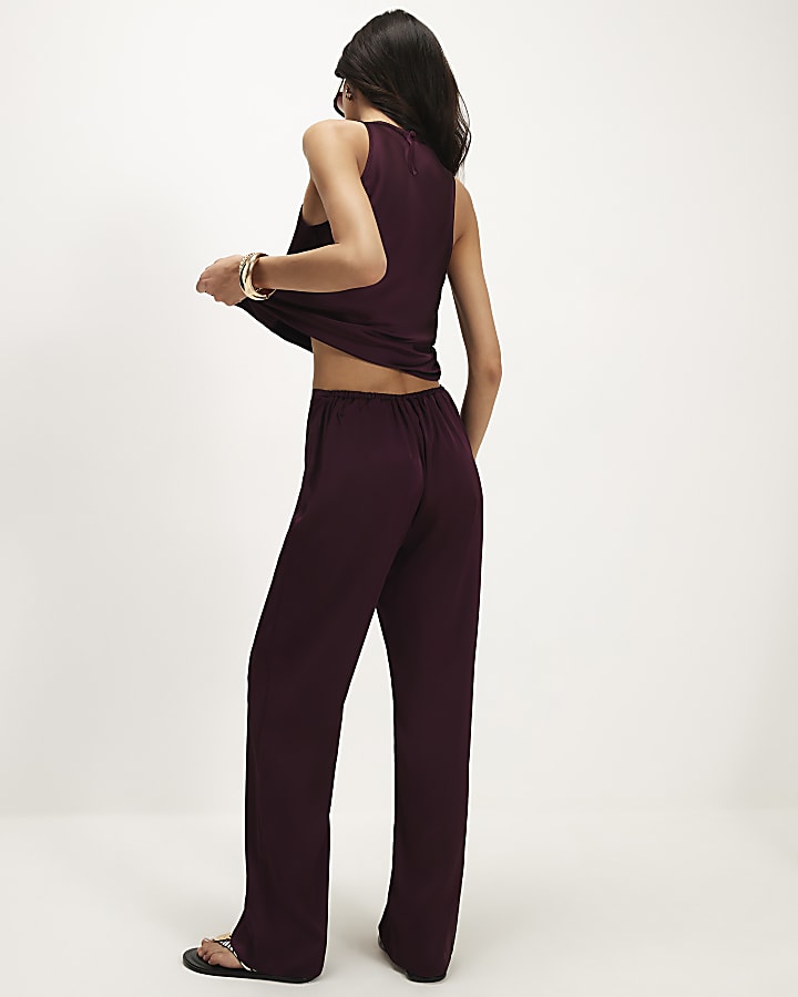 Red Satin Wide Leg Trousers