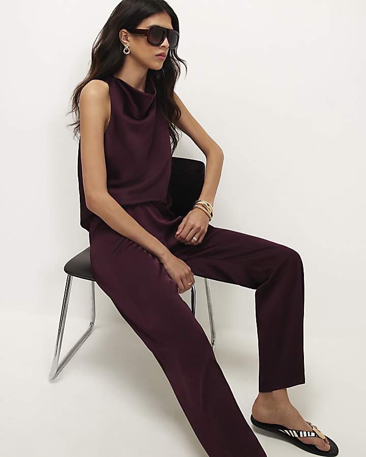 Red Satin Wide Leg Trousers
