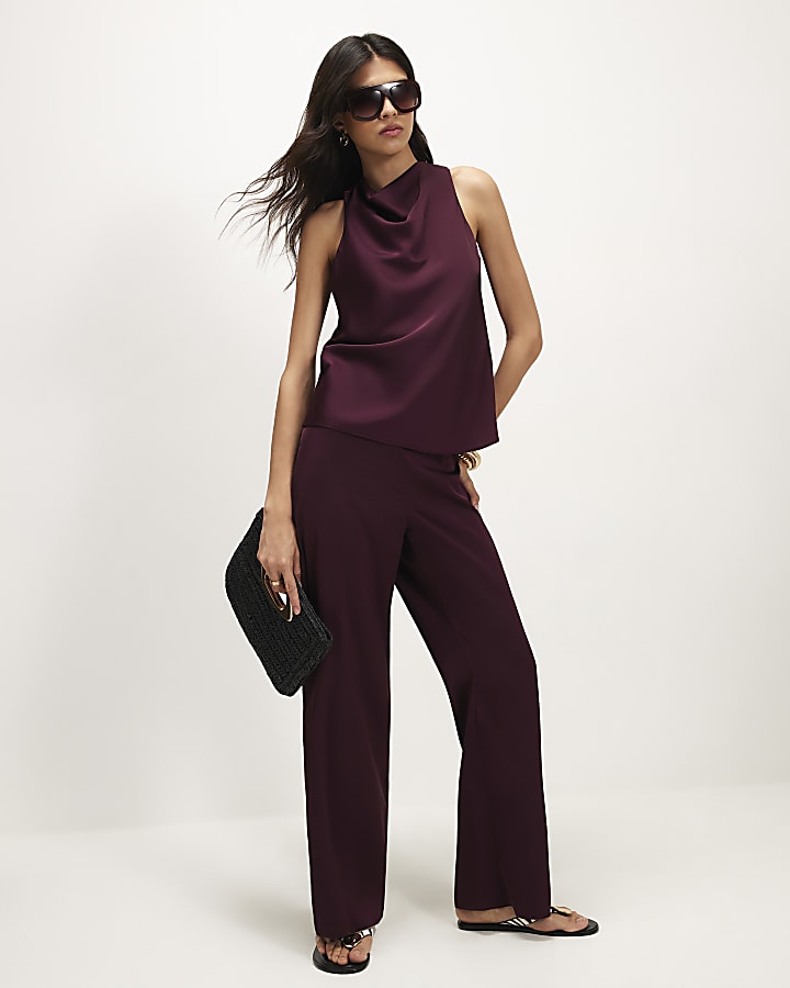 Red Satin Wide Leg Trousers