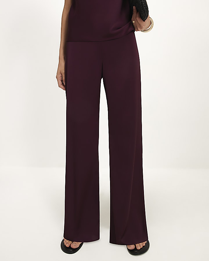 Red Satin Wide Leg Trousers