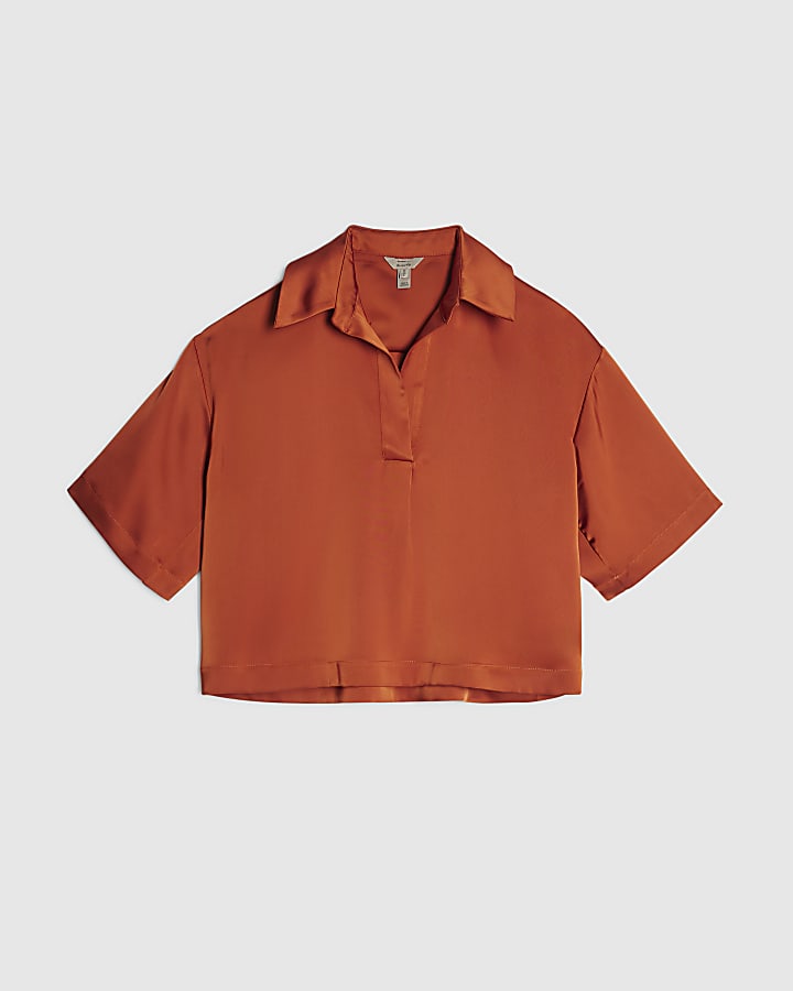 Orange Satin Polo Top