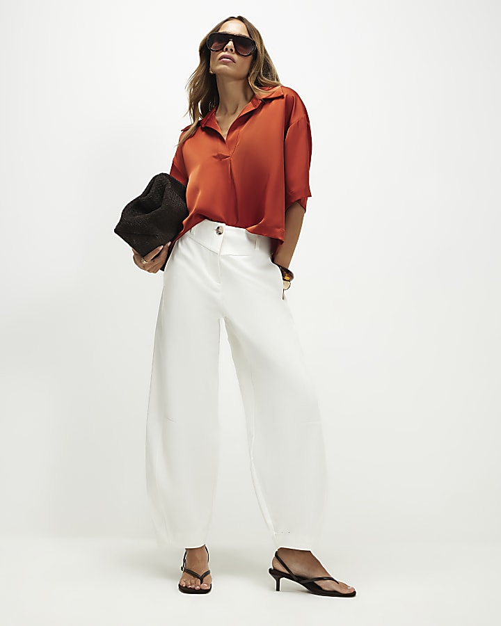 Orange Satin Polo Top