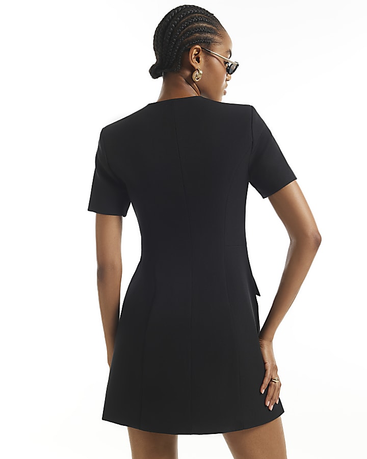 Black Notch Neck Tailored Mini Dress