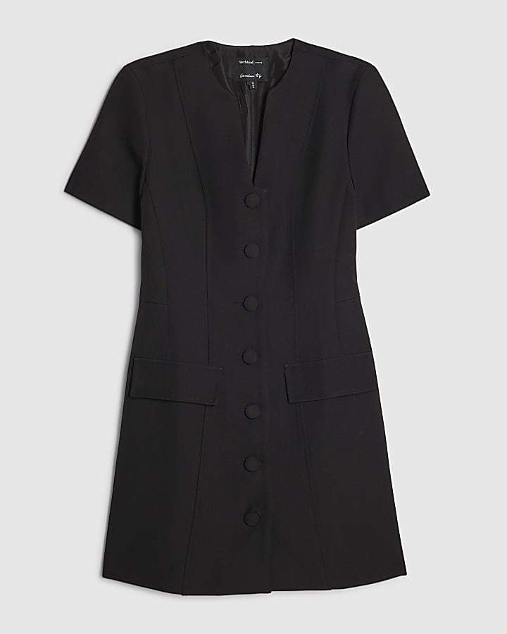 Black Notch Neck Tailored Mini Dress