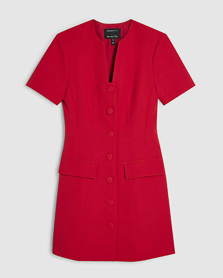 Red Tailored Button Up Mini Dress