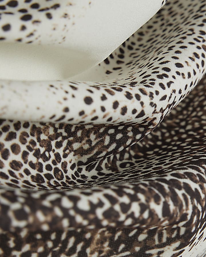 Beige Animal Print Asymmetric Drape Top