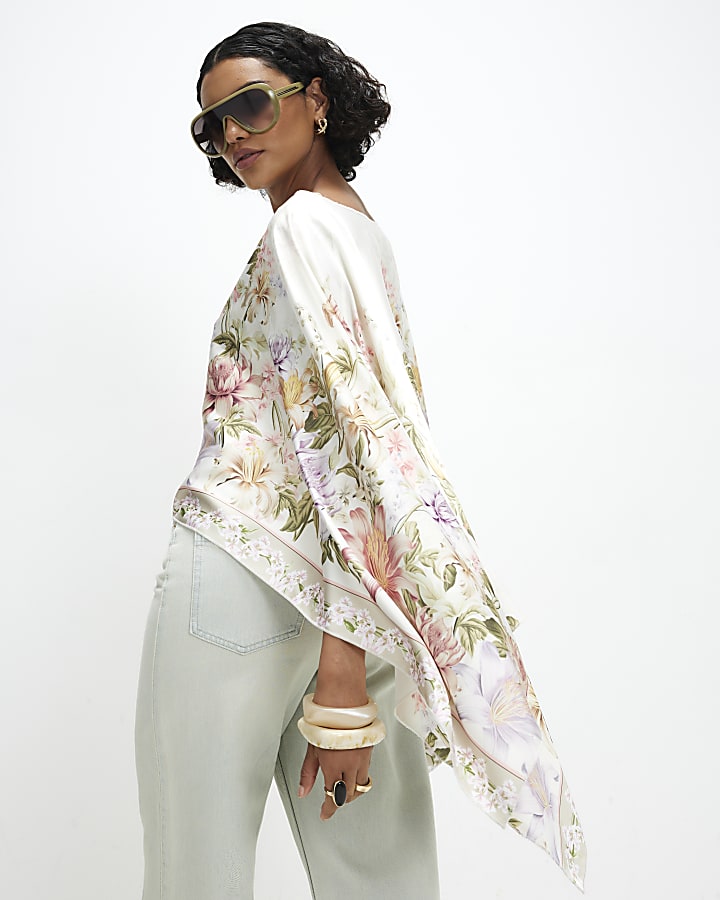 Cream Floral Print Cape