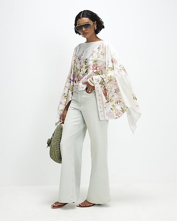 Cream Floral Print Cape