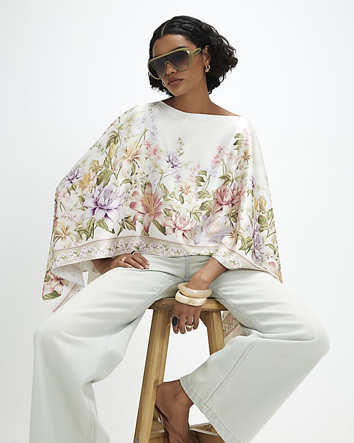 Cream Floral Print Cape