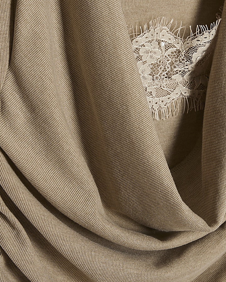 Beige Lace Trim Drape Tank Top