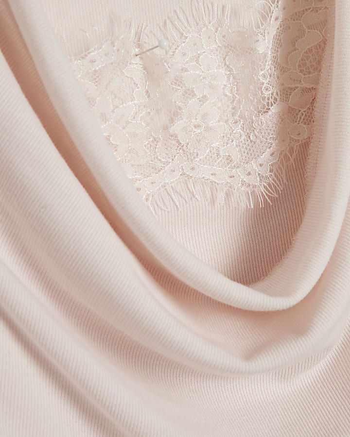 Pink Long Sleeve 2 In 1 Lace Drape Top