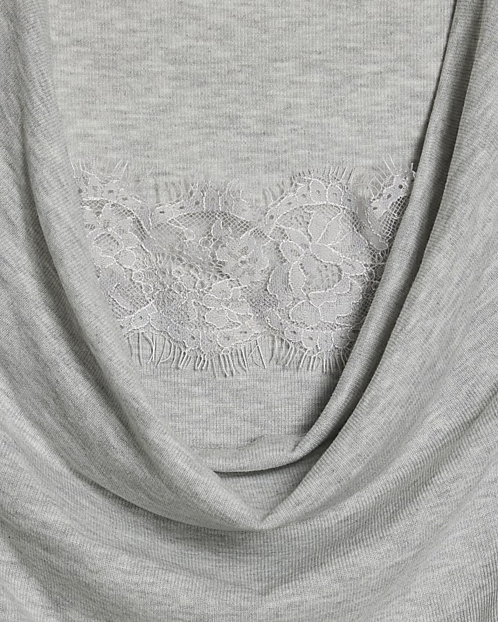Grey Long Sleeve Lace Drape Top