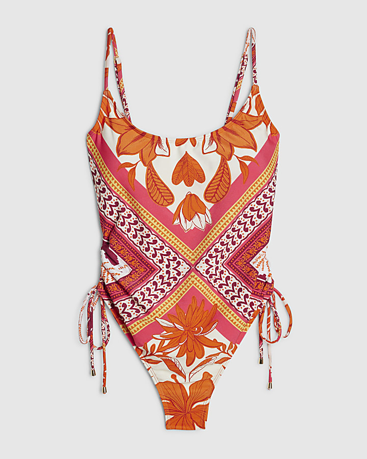 Red Floral Adjustable Leg Swimsuit