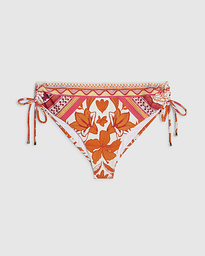 Red Floral Adjustable Leg Bikini Bottoms