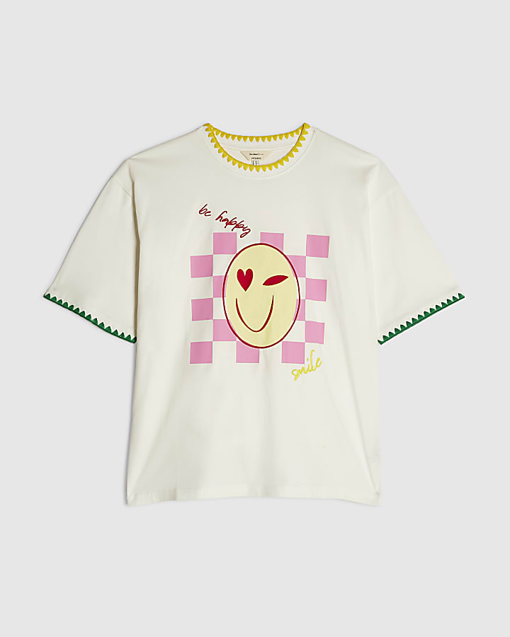 White Cotton Smile Whipstitch T-Shirt