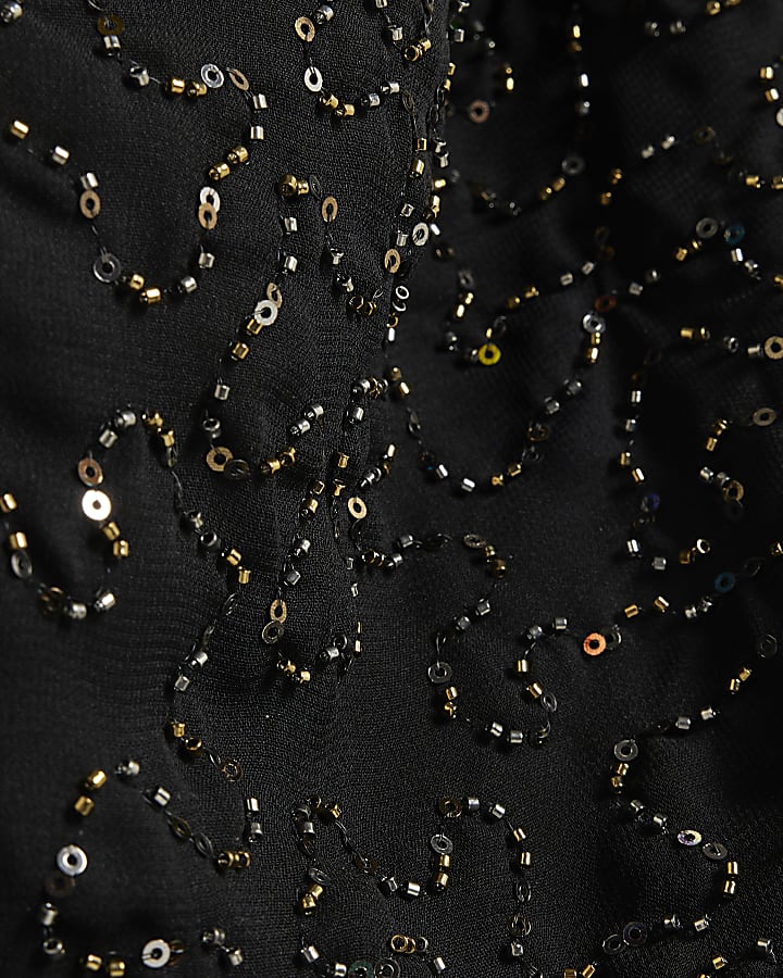 Black Embellished Cowl Neck Top