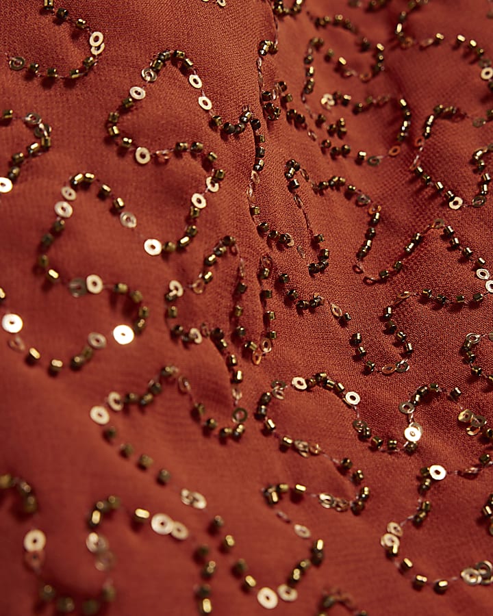 Orange Embellished Cowl Neck Top