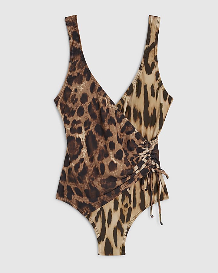 Brown Leopard Print Wrap Shaping Swimsuit