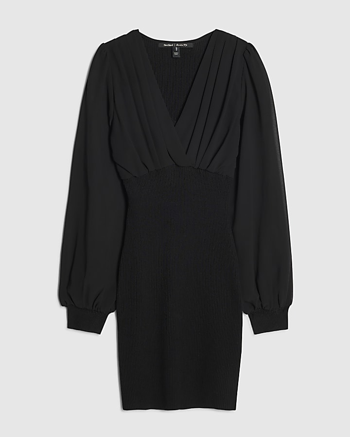 Black Chiffon Hybrid Mini Dress
