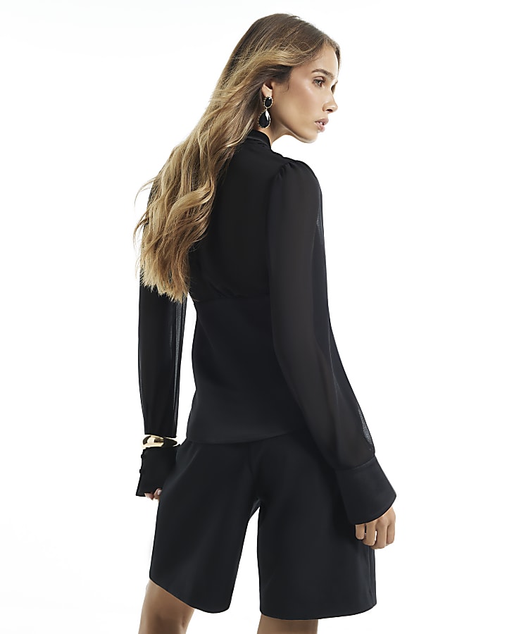 Black Pintuck Detail Blouse