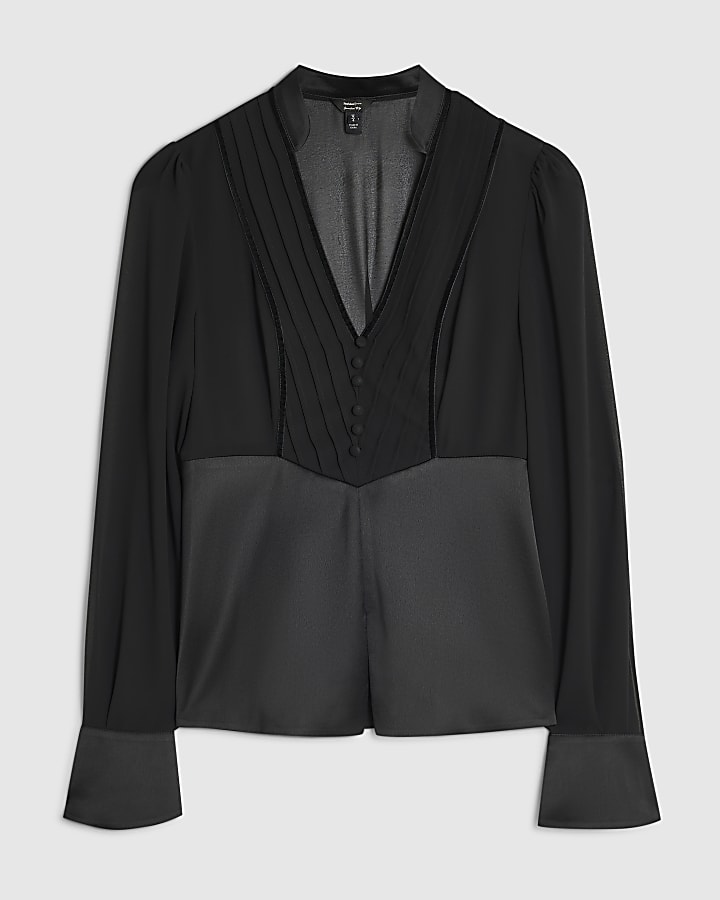 Black Pintuck Detail Blouse