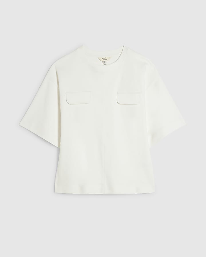 Cream Short Sleeve Tie Back Pocket Top