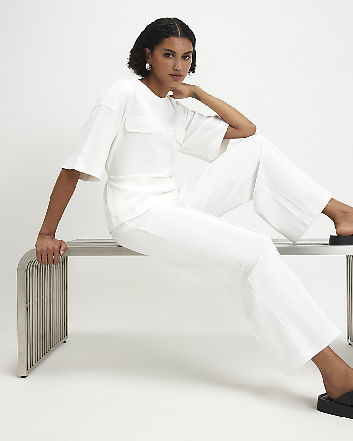 Cream Wide Leg Trousers