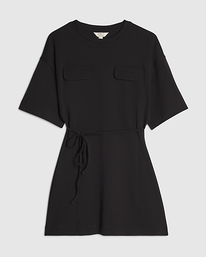 Black Tie Back Pocket Detail Mini Dress