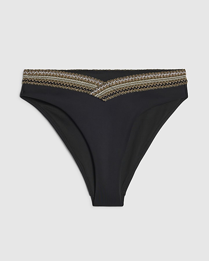 Black Low Rise Elastic Bikini Bottoms