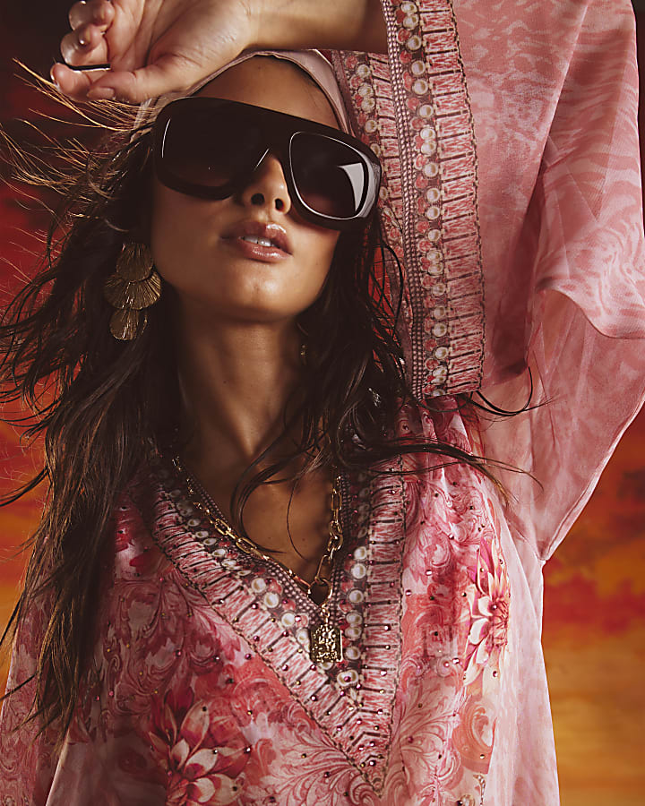 Pink Floral Pearl Printed Tunic