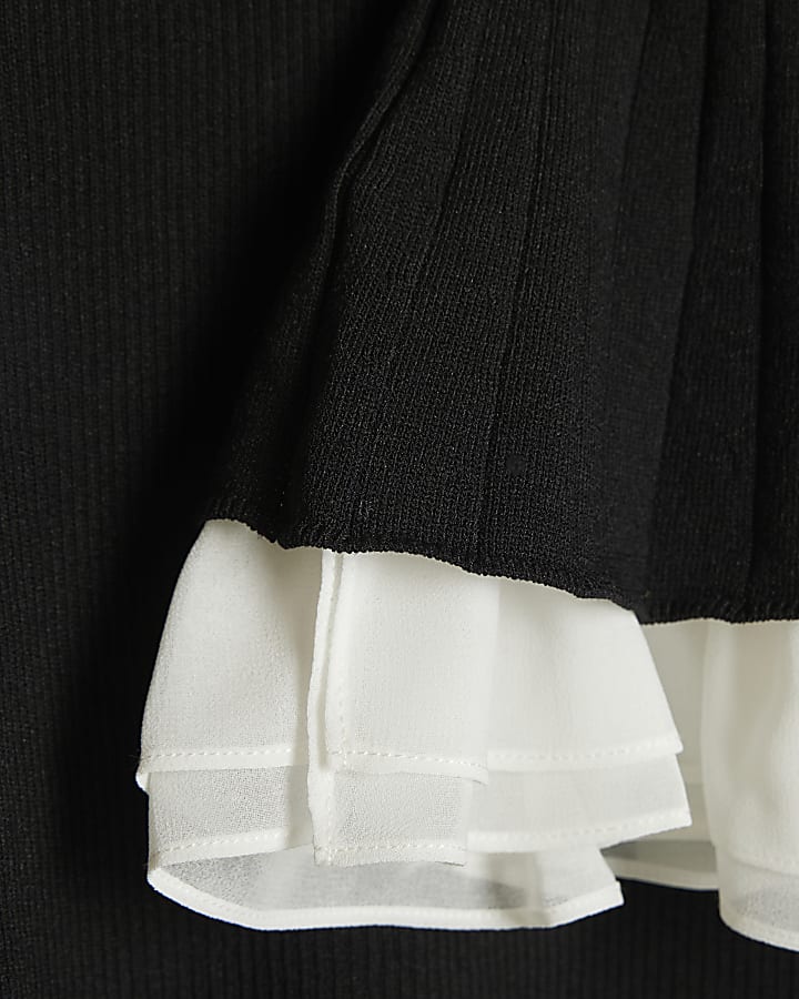 Black Ribbed Knit Flute Sleeve Top
