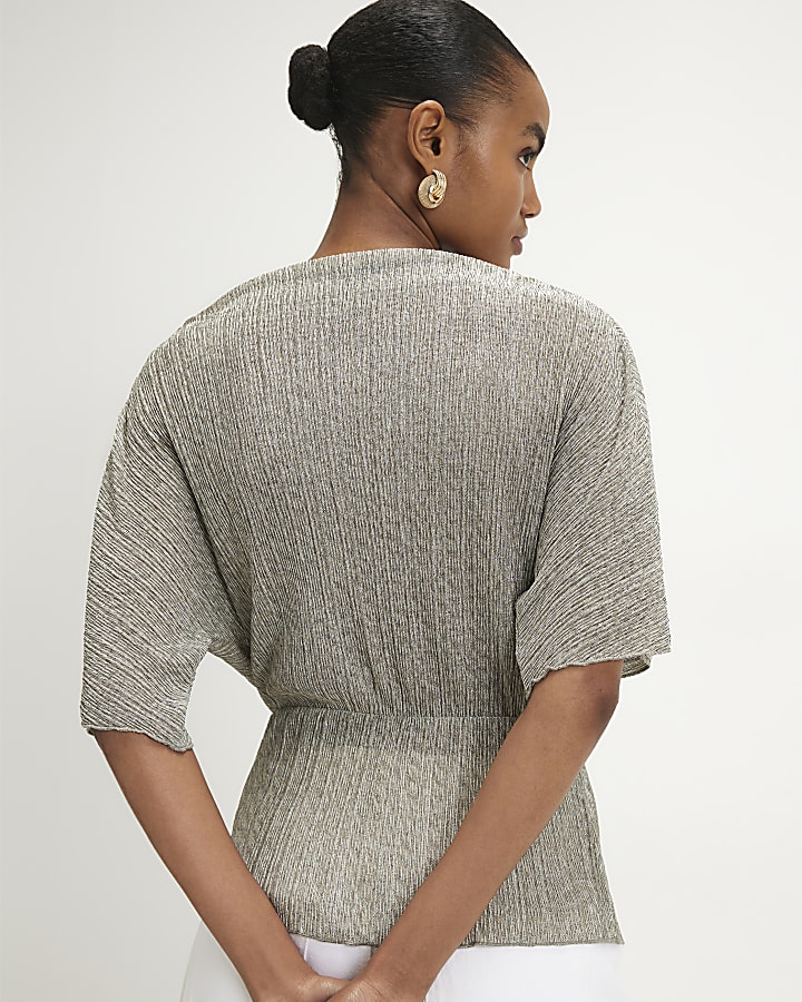 Khaki Plisse Batwing Top
