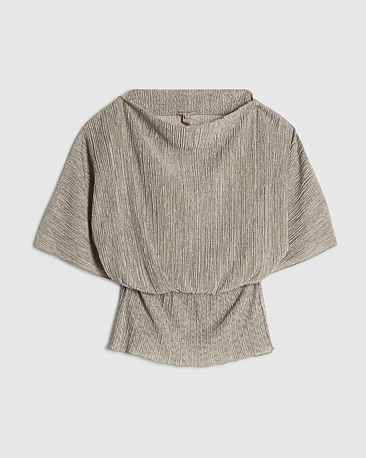 Khaki Plisse Batwing Top