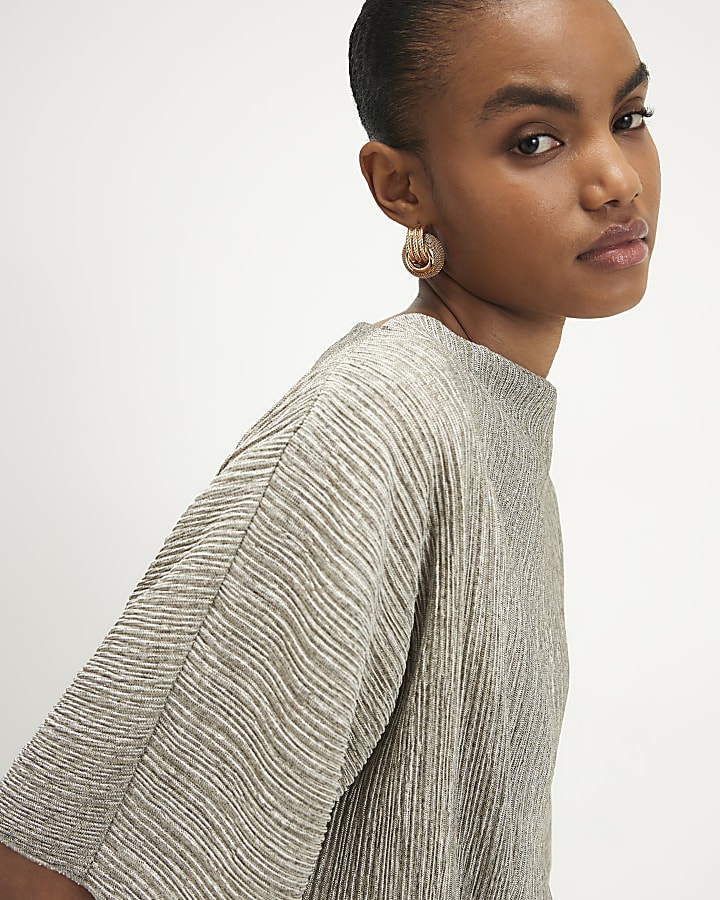 Khaki Plisse Batwing Top