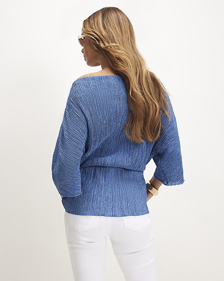 Blue Plisse Batwing Top