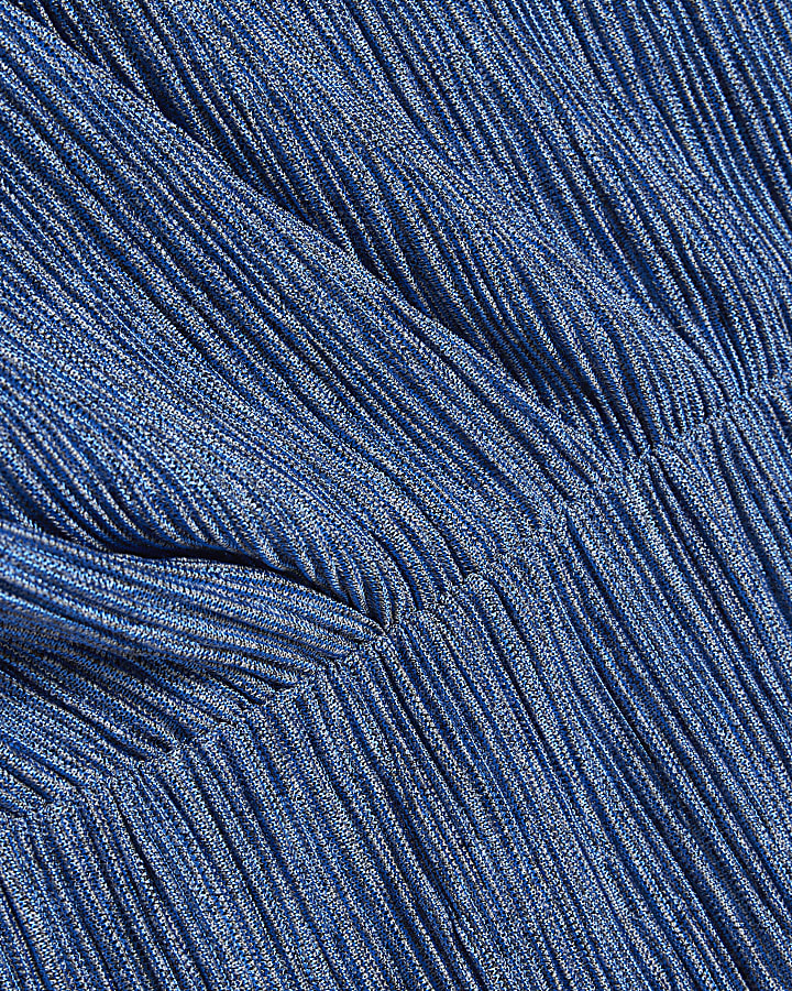 Blue Plisse Batwing Top